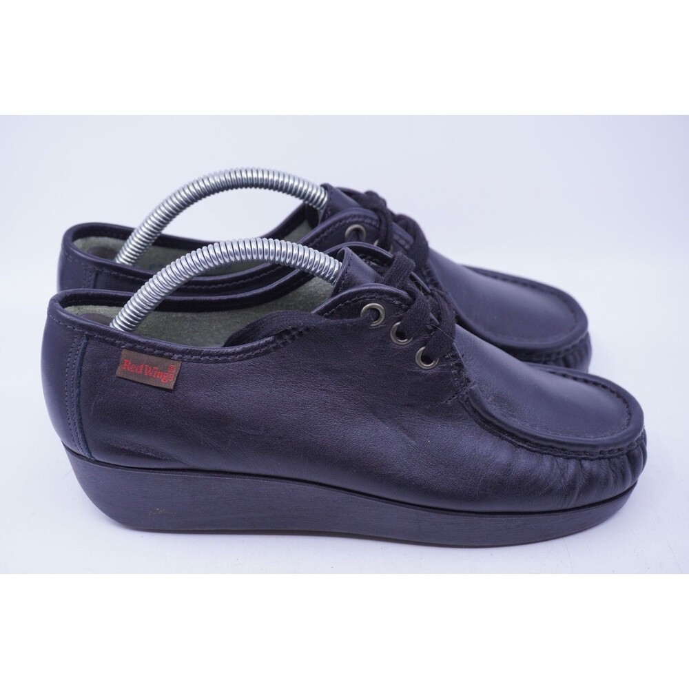 Vintage Red Wing Dunoon Womens Sz 7.5 E Wide Black Leather Wedge Oxfords USA EUC